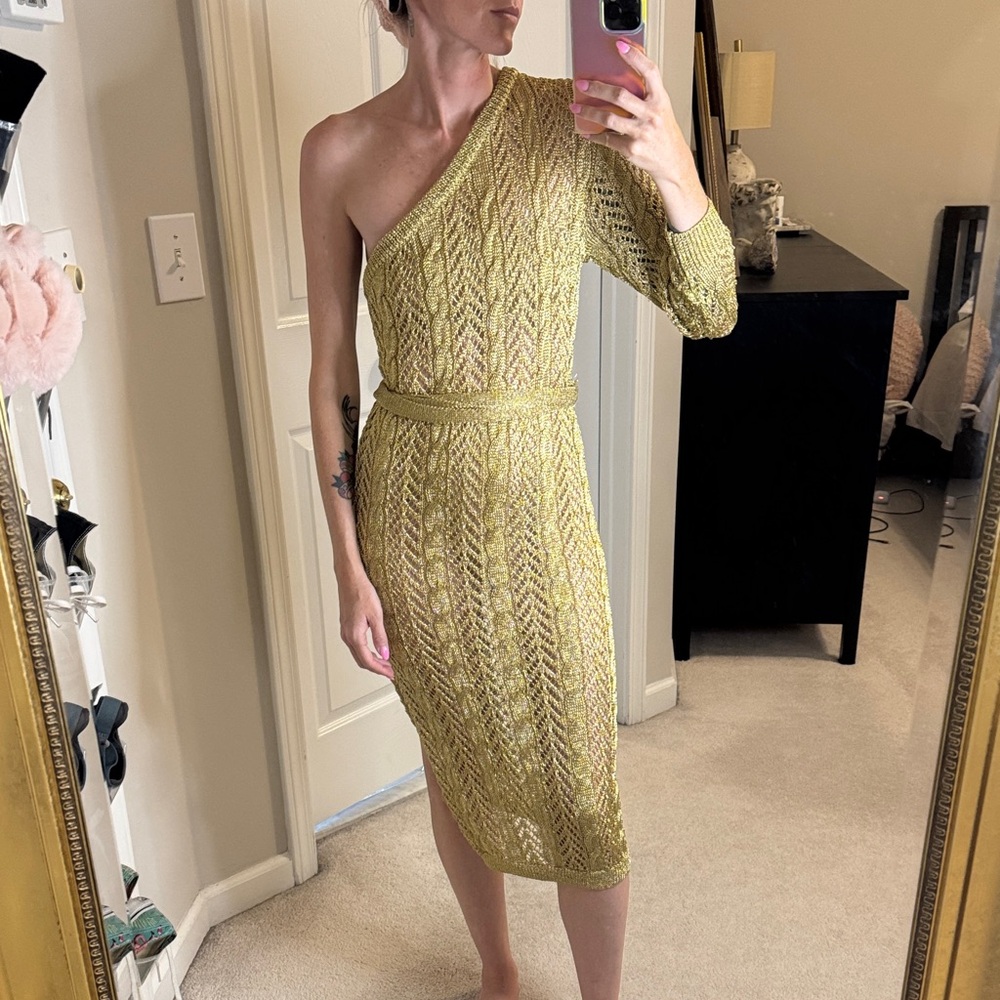 NWT Anthropologie Maeve Gold One-Shoulder Knit Dress